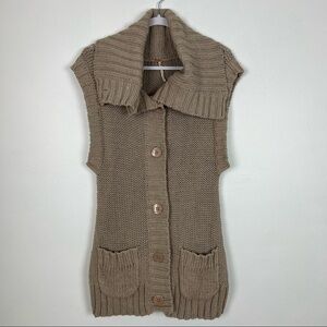Free People Sleeveless Cardigan Chunky Knit Large Buttons Tan Size Large
